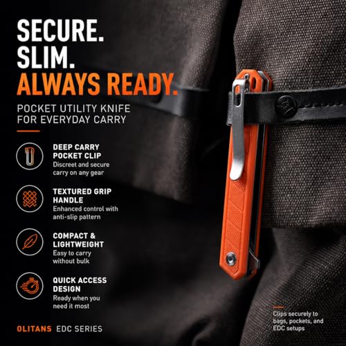 OLITANS G046 Mecha Mini Slim Folding Scalpel with 5pcs #24 and 5pcs #60 G10 Handle with Liner Lock, Utility EDC Pocket Knife with Back Clip（Orange） - Image 4