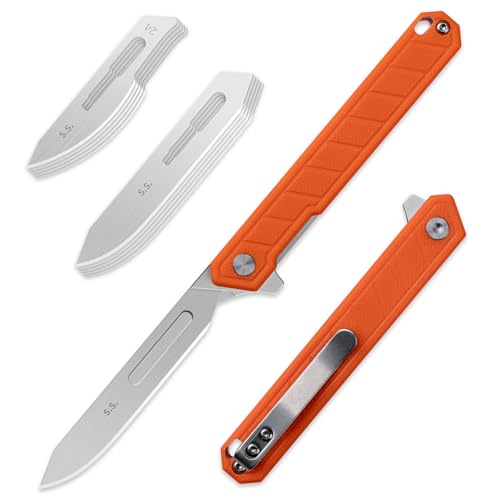 OLITANS G046 Mecha Mini Slim Folding Scalpel with 5pcs #24 and 5pcs #60 G10 Handle with Liner Lock, Utility EDC Pocket Knife with Back Clip（Orange） - Image 1
