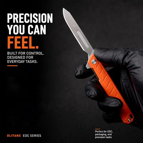 OLITANS G046 Mecha Mini Slim Folding Scalpel with 5pcs #24 and 5pcs #60 G10 Handle with Liner Lock, Utility EDC Pocket Knife with Back Clip（Orange） - Image 5