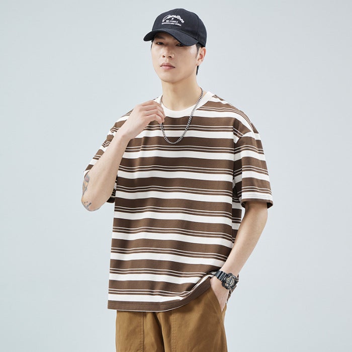 Danbaoni | Japanese Horizontal Striped T-Shirt Men'S Ins Short Sleeve Tide Brand Loose Sleeve Base Shirt - Image 1