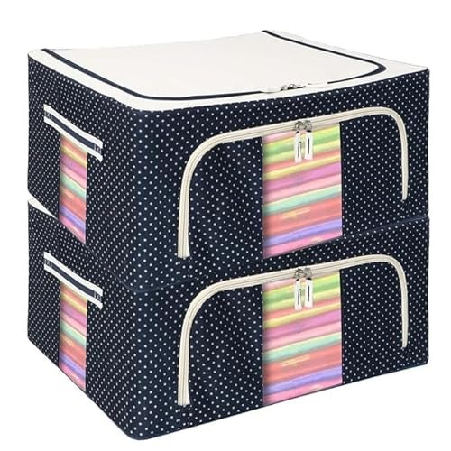 Raggle 2 pcs Closet Organizers and Storage Bins Foldable Metal Frame Storage Box with Zippers & Clear Window for Organizing Clothing. (24L,BLUE,2) - Image 1
