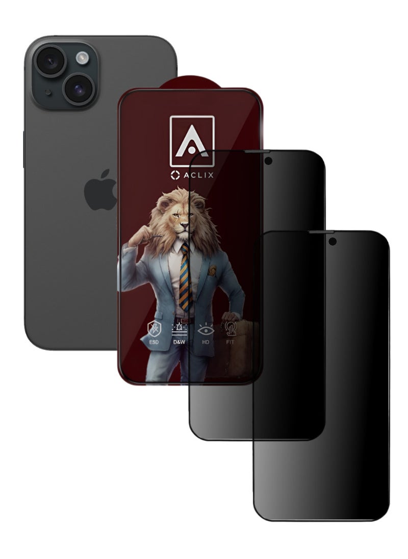 ACLIX 2 Pieces Antistatic ESD Dustof Premium Quality High Definition Anti-Spy Privacy Tempered Glass Screen tector Designed For  iPhone 15 - Image 1