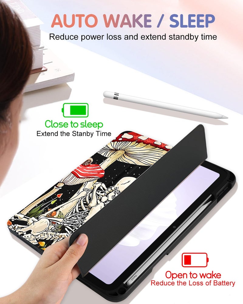 Wazzasoft for iPad A16 Case 2025 - for iPad 10th Generation Case Cute Women Girls eens Mushroom Design Unique Cool with Pencil Holder Auto Sleep/Wake Tablet Cover for Apple 11/10 10.9 Inch - Image 5