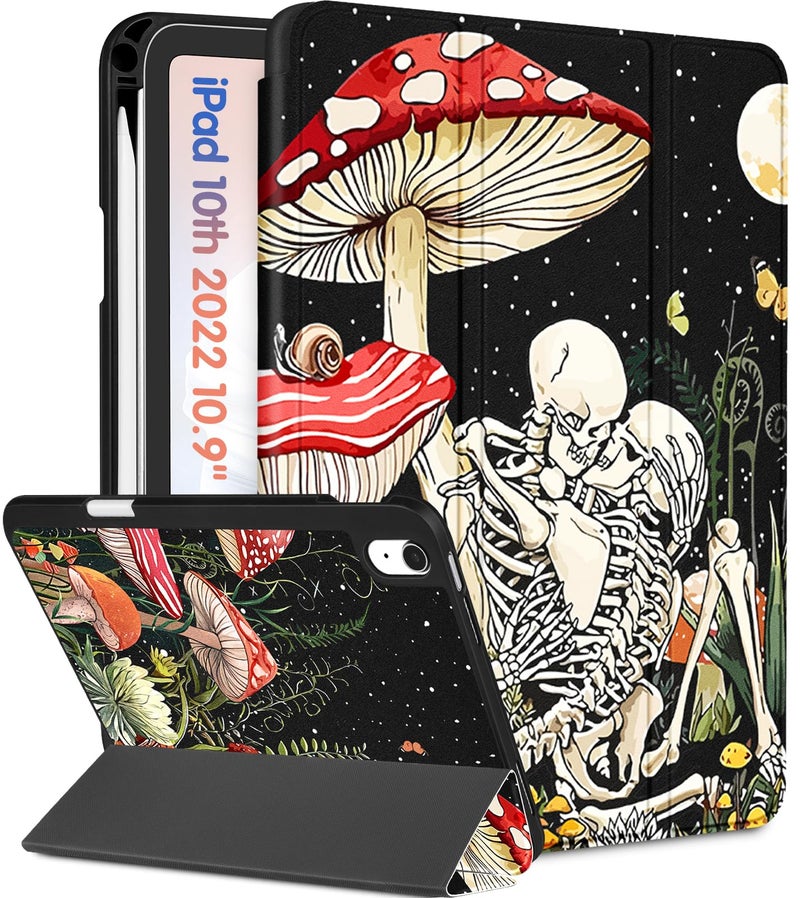 Wazzasoft for iPad A16 Case 2025 - for iPad 10th Generation Case Cute Women Girls eens Mushroom Design Unique Cool with Pencil Holder Auto Sleep/Wake Tablet Cover for Apple 11/10 10.9 Inch - Image 1