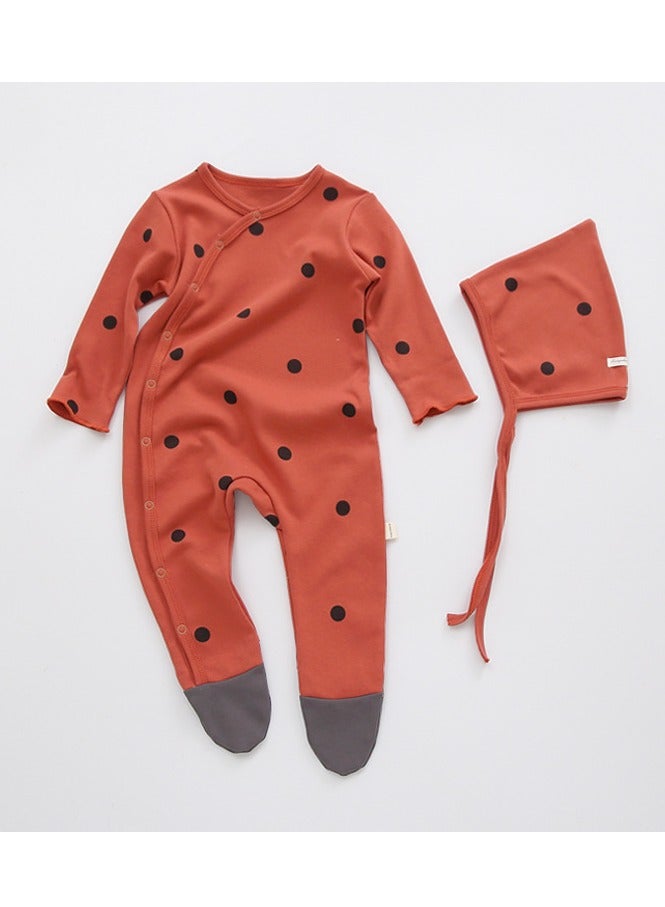 xozgdovg Baby cotton baby long-sleeved onesie newborn baby clothes 80m reddish-brown black spots  - Image 1