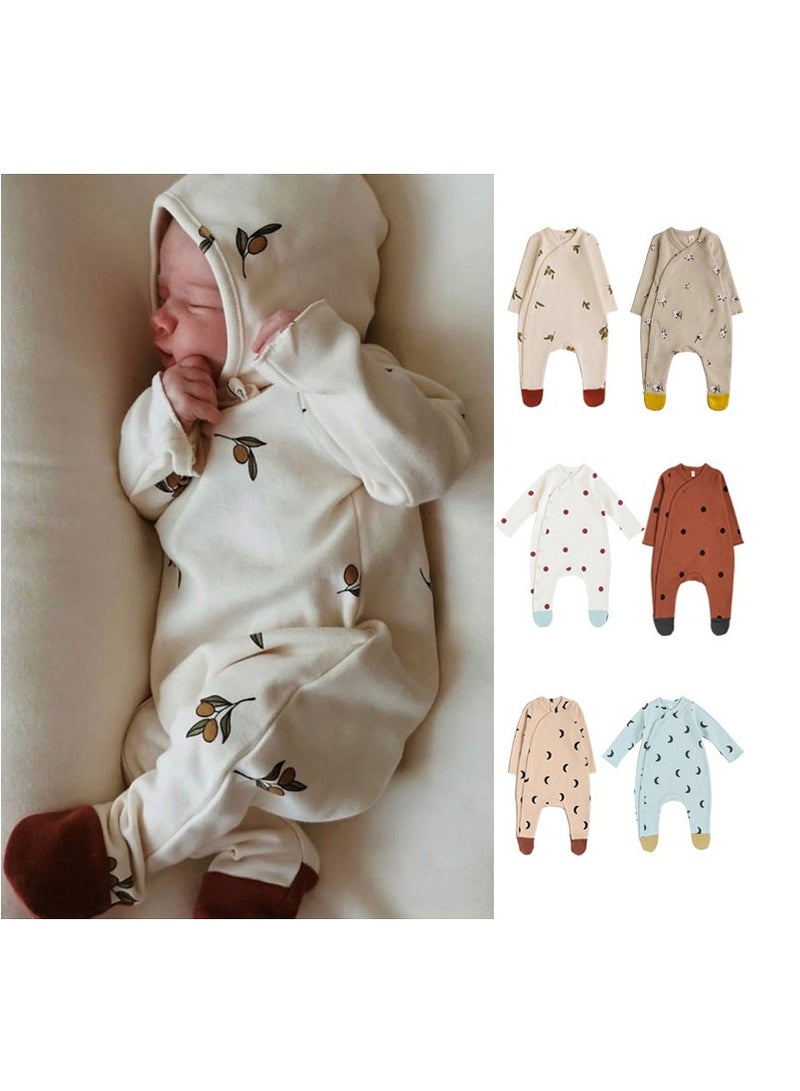 xozgdovg Baby cotton baby long-sleeved onesie newborn baby clothes 80m reddish-brown black spots  - Image 2