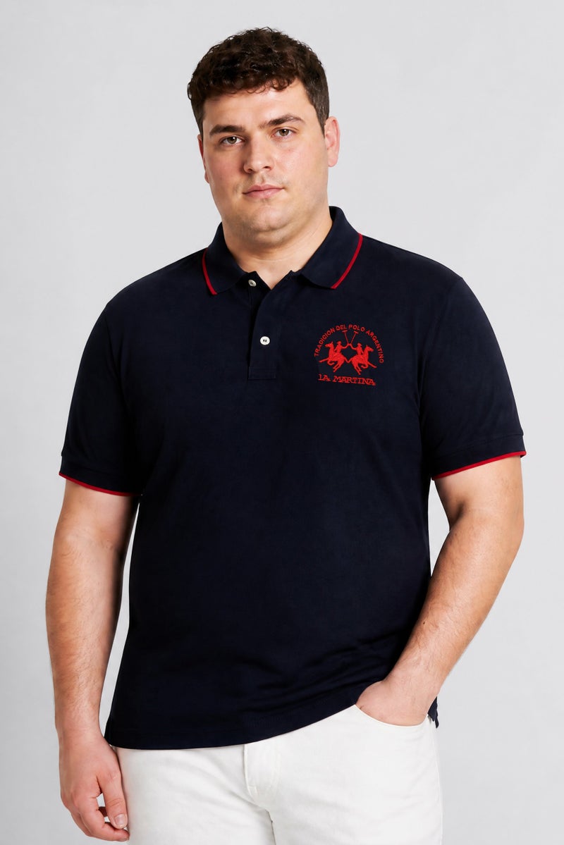 La Martina Men Regular Fit Embroidered Logo Short Sleeve Polo Shirt, Navy - Image 1