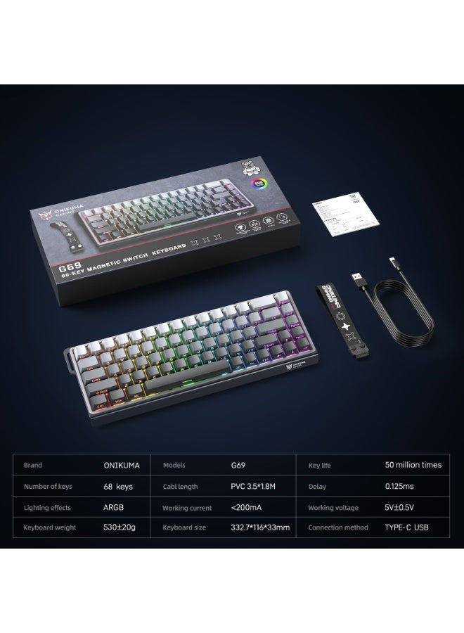 onikuma لوحة مفاتيح ONIKUMA G69 68 مفتاح إضاءة RGB سلكية بمحور مغناطيسي أسود - Image 2