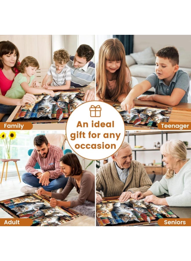 1000-piece Cat Library Puzzle - Fun Kitten Bookshelf Puzzle - A Challenge for Animal Pet Lovers - The Perfect Gift for Family Activities and Game Nights with Friends - Image 5