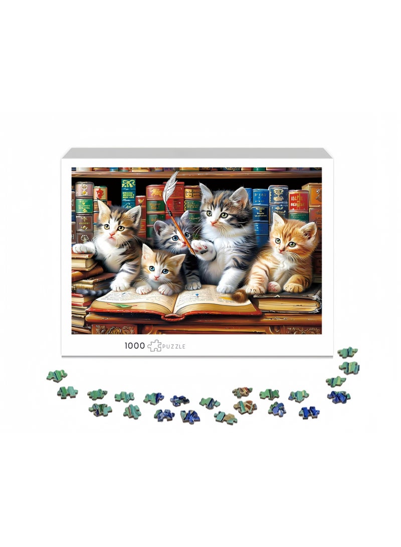 1000-piece Cat Library Puzzle - Fun Kitten Bookshelf Puzzle - A Challenge for Animal Pet Lovers - The Perfect Gift for Family Activities and Game Nights with Friends - Image 2