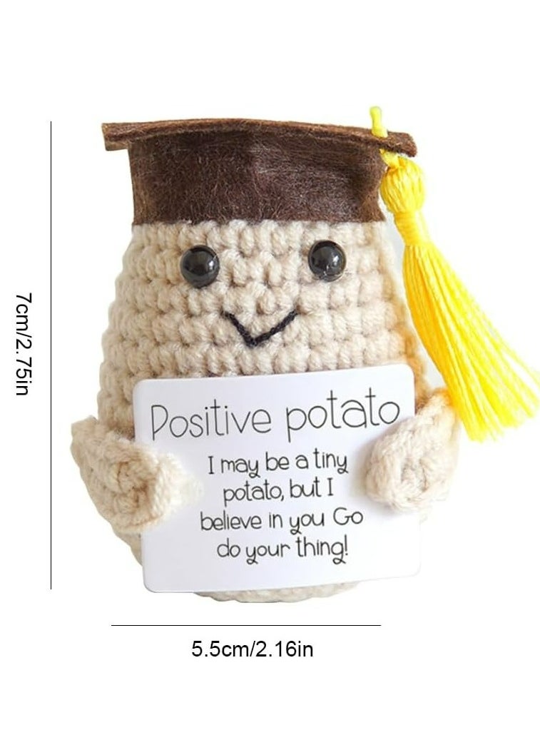 Graduation Gift Cute Positive Potato, Mini Funny Positive Potato with Doctoral Hat, Knitted Wool Doll with Positive Card, Cheer Up Gift for Graduates Friend Students Kids (Doctor Potato)  - Image 3