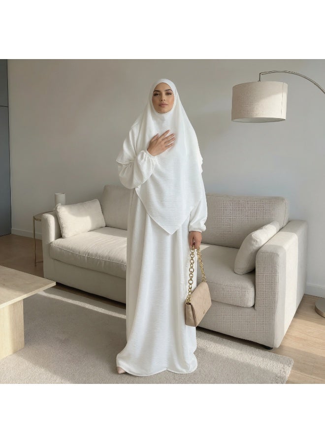 طقم صلاة نسائي عباية من قطعتين فستان طويل محتشم بأكمام طويلة بقصة واسعة للملابس الإسلامية - Image 3