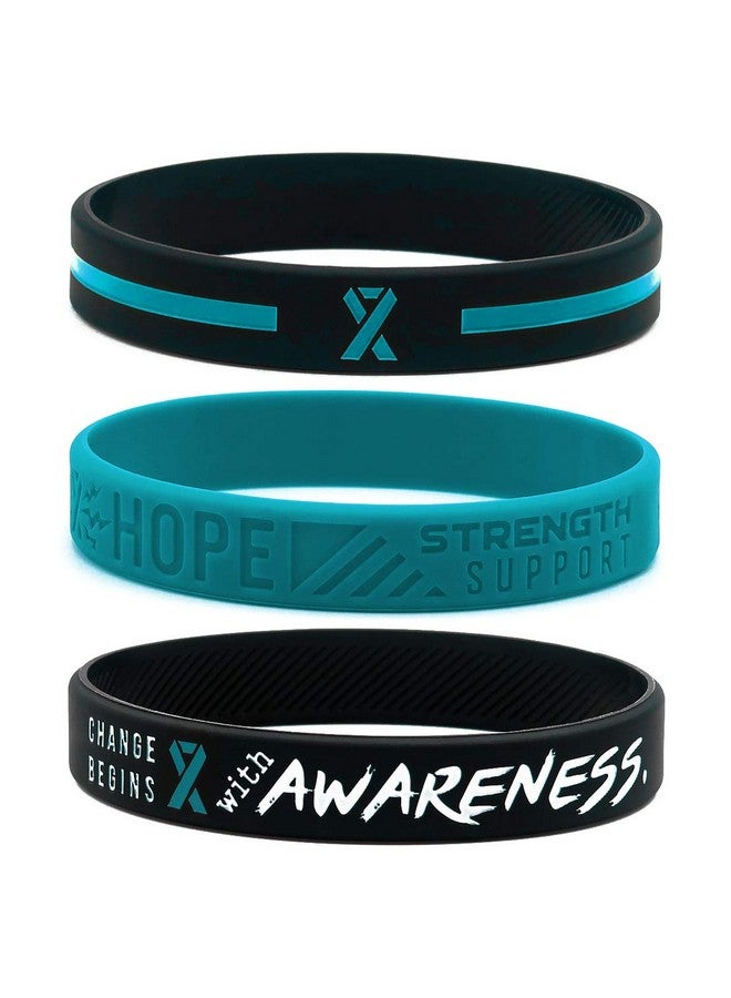 Inkstone (12Pack) Teal Awareness Ribbon Bracelets Variety Pack Wholesale Bulk Pack Of 12 Silicone Rubber Wristbands To Symbolize Hope Courage Strength And Support Unisex For Men Women Teens - Image 3