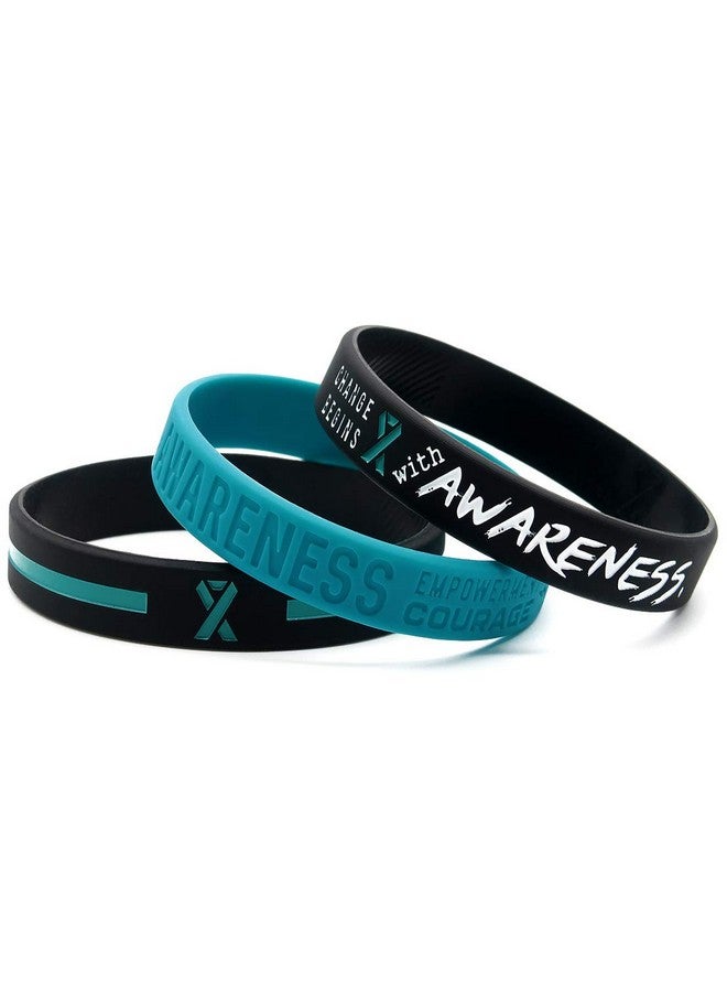 Inkstone (12Pack) Teal Awareness Ribbon Bracelets Variety Pack Wholesale Bulk Pack Of 12 Silicone Rubber Wristbands To Symbolize Hope Courage Strength And Support Unisex For Men Women Teens - Image 2