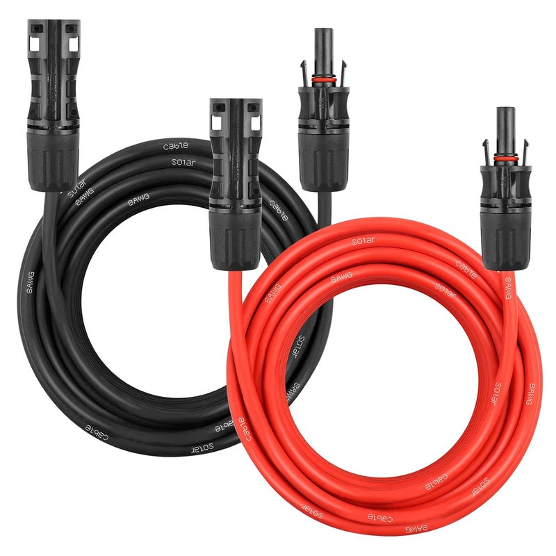 YDDECW Solar Panel Extension Cable - 8AWG 25FT Solar Wire Cord 8 Gauge PV Wire with Female & Male Waterproof Connector for RV, Photovoltaic Systems, Home, Boat, Solar Panels, Car(25ft Red + 25ft Black) - Image 1