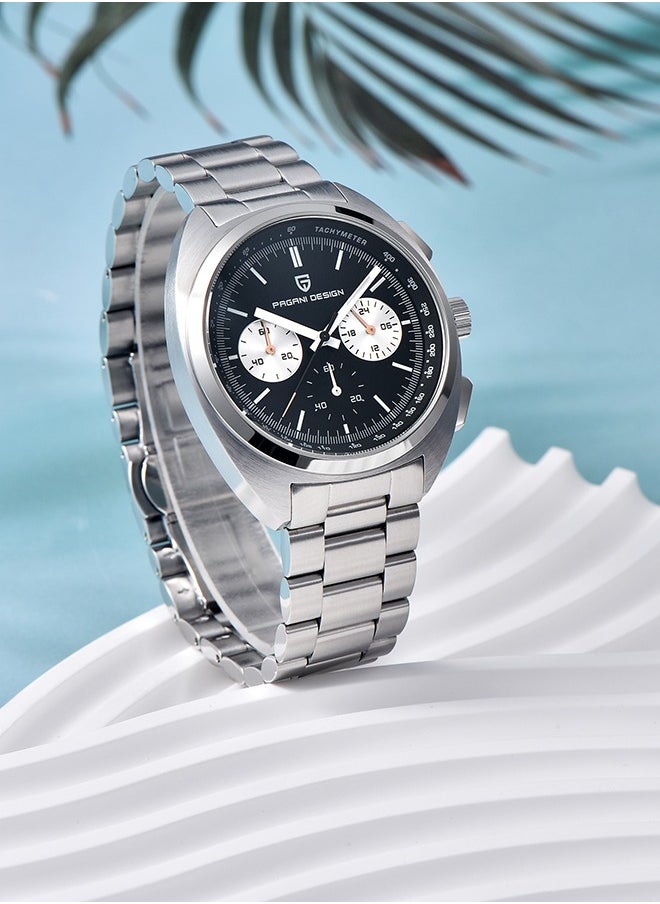 PAGANI DESIGN - Men's Watch Casual Analog Men's Watch Chronograph VK63 Movement Sapphire Mirror 100M Water Resistant Stainless Steel Watch-Black Steel - Image 1