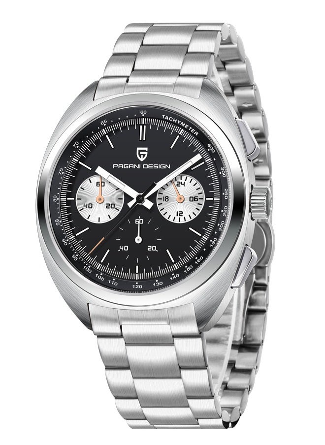 PAGANI DESIGN - Men's Watch Casual Analog Men's Watch Chronograph VK63 Movement Sapphire Mirror 100M Water Resistant Stainless Steel Watch-Black Steel - Image 1