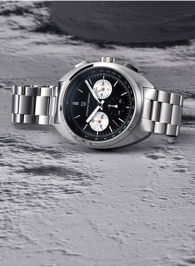 PAGANI DESIGN - Men's Watch Casual Analog Men's Watch Chronograph VK63 Movement Sapphire Mirror 100M Water Resistant Stainless Steel Watch-Black Steel - Image 1