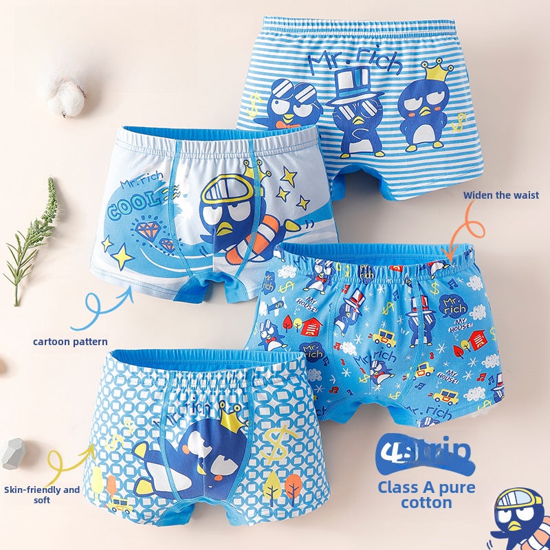 Boys Cotton Briefs 3-12Y Seamless Comfort Penguin combination [four pieces]] 