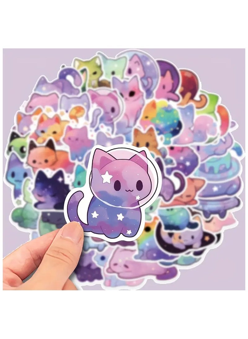 Goolsky Waterproof Cat Stickers, 50 PCS Cartoon Starry Sky Cat Stickers, Cute Vinyl Stickers for Water Bottle, Laptop, Phone, Skateboard Stickers for Teens Girls Kids and Women  - Image 2