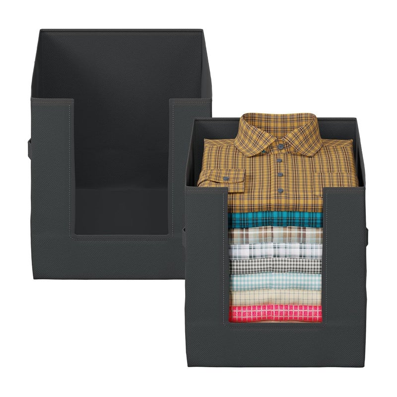 Kuber Industries Kuber Industries NonWoven Shirt StackerClothes OrganizerSolid Color Foldable Non Woven MaterialCloset Wardrobe OrganizerSize 40 x 20 x 25 Cm Pack of 4 Black  - Image 5