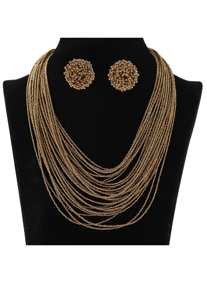 NIBEMINENT Bohemian Multi-Layer Beaded Necklace and Earring Set
