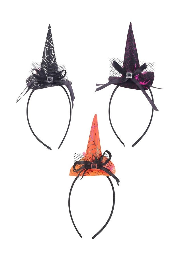 اس واي بي ال 3 قطع من عصابات رأس على شكل قبعة ساحرة للهالوين، مزينة بفيونكة وشبكة عنكبوت، مصنوعة من الدانتيل، قبعات صغيرة مدببة، حلقات شعر لحفلات التنكر النسائية - Image 1