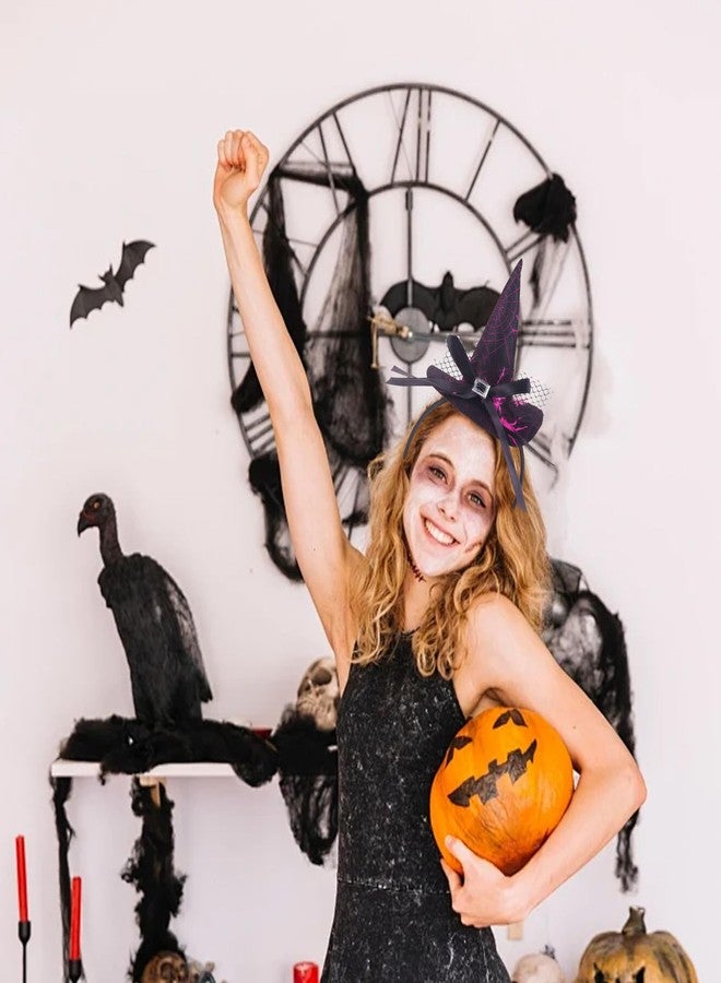 اس واي بي ال 3 قطع من عصابات رأس على شكل قبعة ساحرة للهالوين، مزينة بفيونكة وشبكة عنكبوت، مصنوعة من الدانتيل، قبعات صغيرة مدببة، حلقات شعر لحفلات التنكر النسائية - Image 4