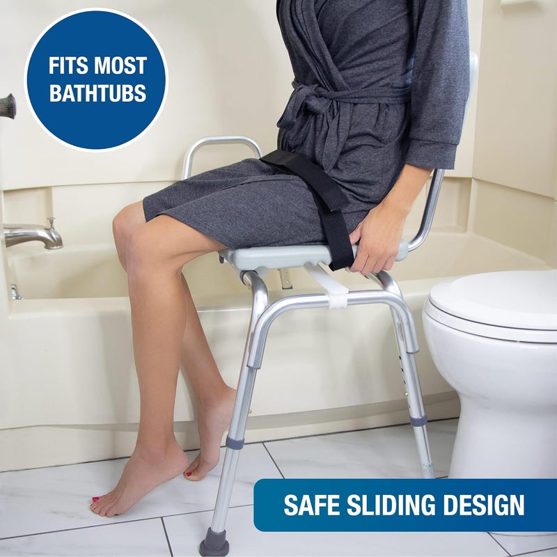DMI Tub Transfer Bench and Shower Chair with Non Slip Aluminum Body FSA Eligible Adjustable Seat Height and Cut Out Access Holds Weight up to 400 Lbs Bath and Shower Safety Transfer Bench - Image 4