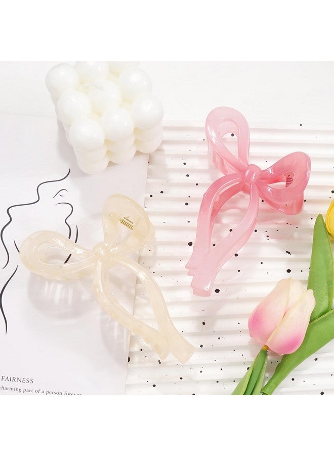 Ayesha Bows Claw Clips - 2 Colors Ribbon Coquette Clips for Thick Hair and Girls, Including Pink - Image 4