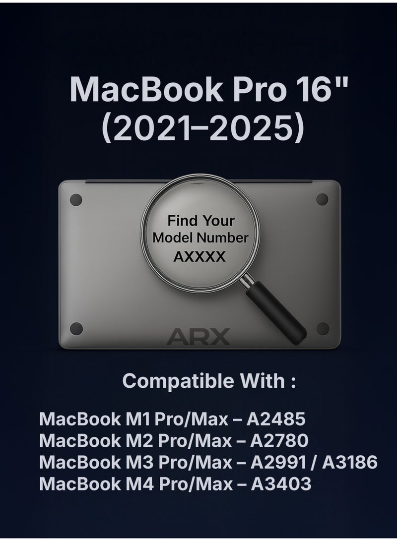أركس غطاء ماك بوك Pro 16 إنش (2021–2025) – متوافق مع M1/M2/M3/M4 Pro و Max – A2485، A2780، A2991، A3186، A3403 – غطاء حماية صلب من البلاستيك، لامع وناعم، بلون أسود دخاني - Image 2