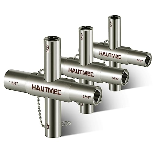 HAUTMEC 3pcs 4 Way Sillcock Water Key Faucet Valve Tool Spigot Key 1/4", 9/32", 5/16", 11/32" PL0028-3 - Image 1