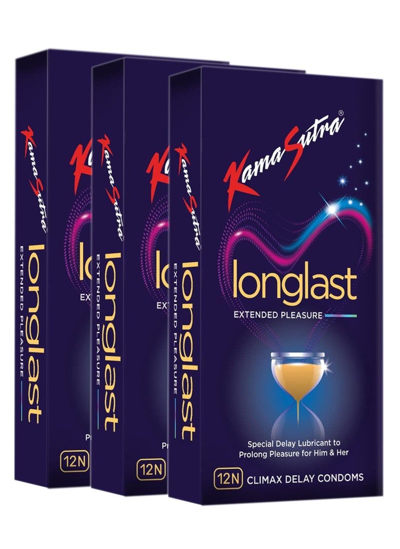 Kamasutra Pack Of 3 Long Last Extended Pleasure Climax Delay Condoms 3 X 12N  - Image 1
