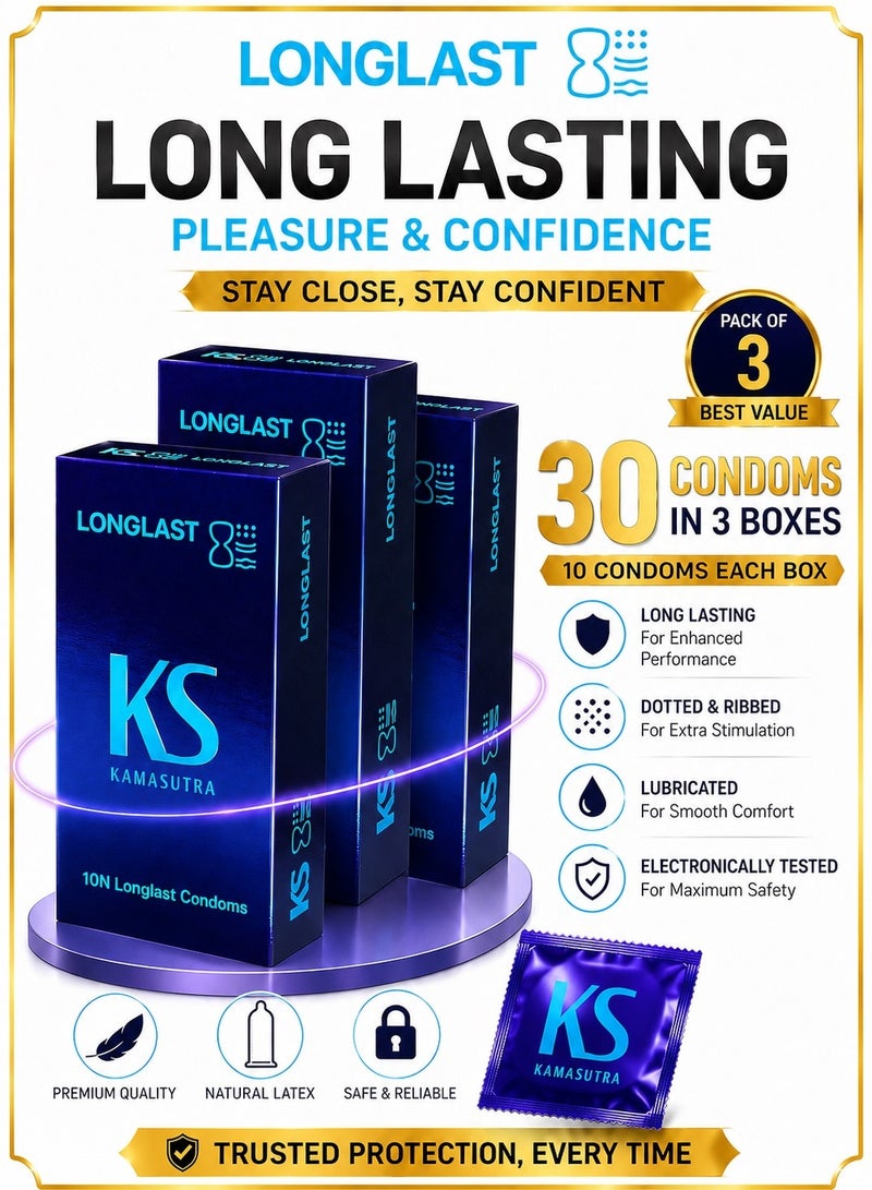 Kamasutra Pack Of 3 Long Last Extended Pleasure Climax Delay Condoms 3 X 10N - Image 1