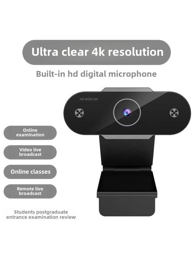 كاميرا كمبيوتر، سطح المكتب، المنزل، الكمبيوتر المحمول، USB خارجي مباشر عالي الدقة مع ميكروفون، ميكروفون خارجي مدمج، اللون: أسود، واضح 4K 【تركيز تلقائي + ميكروفون مدمج】 - Image 1