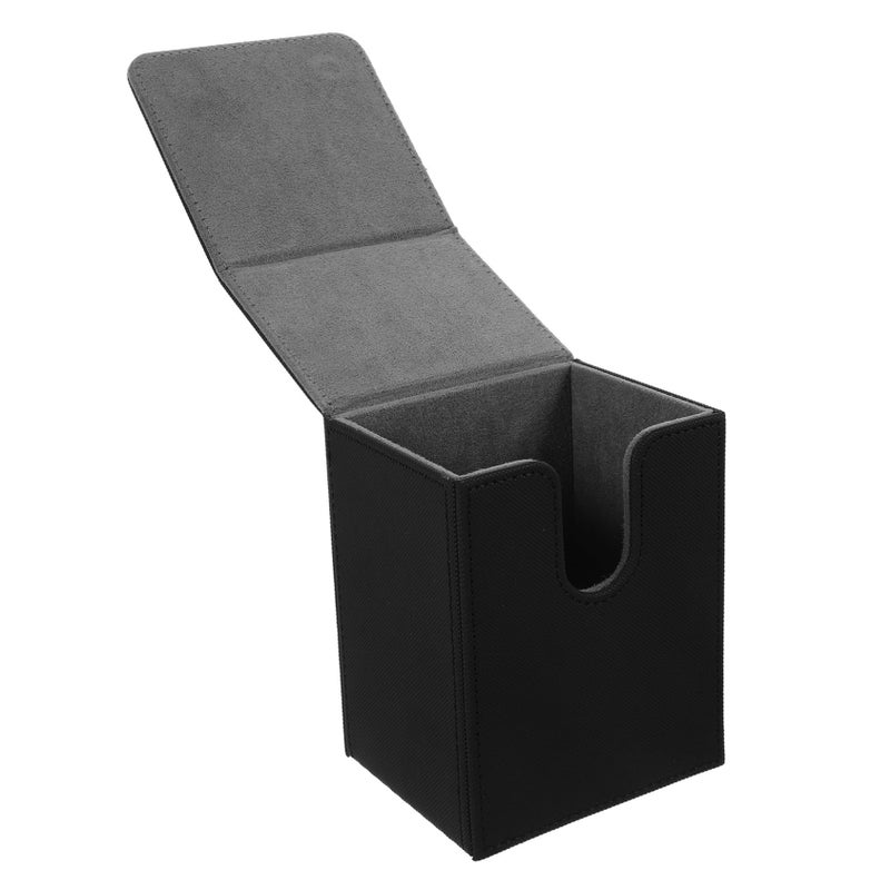 Black PU Leather Playing Card Organizer Box Storage for Decks Tokens Dice Compact Design - Image 2