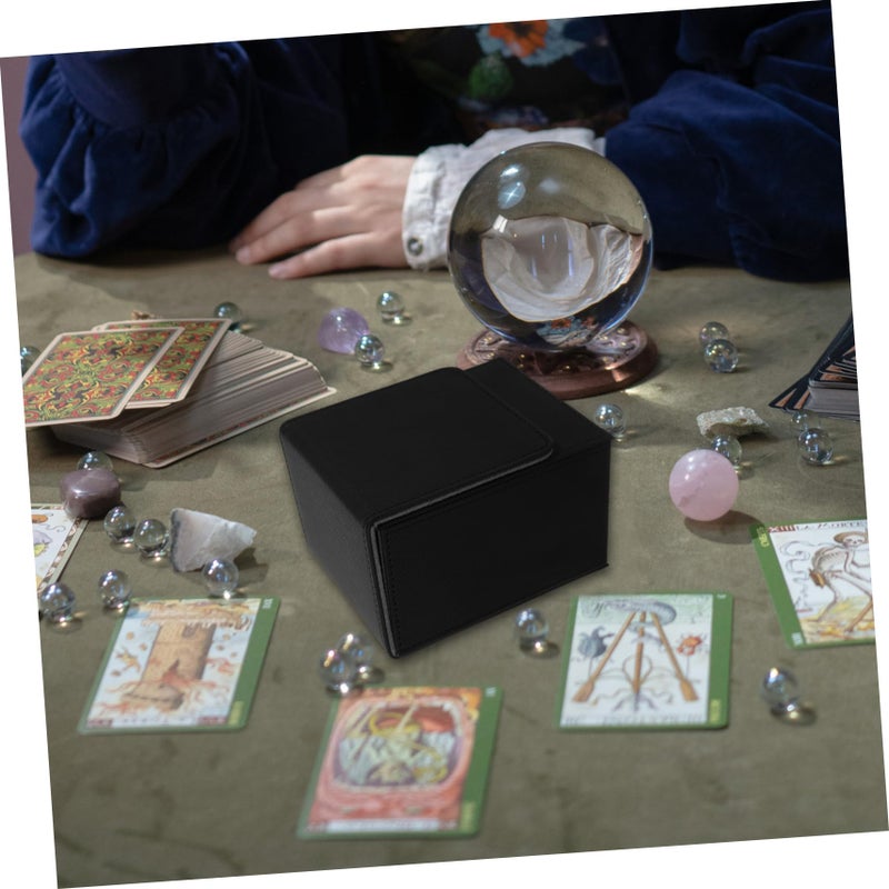 Black PU Leather Playing Card Organizer Box Storage for Decks Tokens Dice Compact Design - Image 5