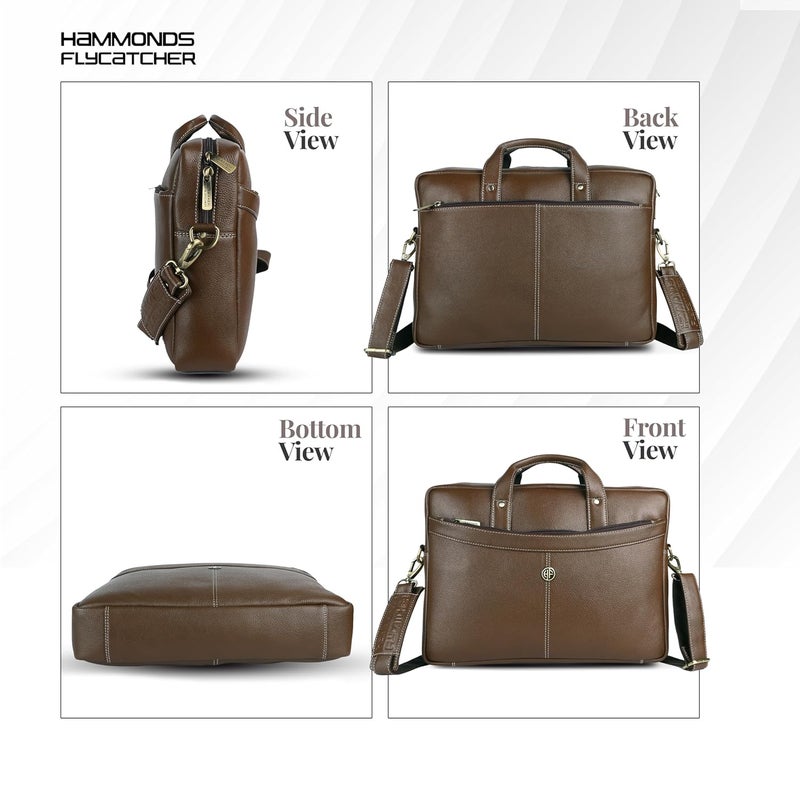 HAMMONDS FLYCATCHER Genuine Leather Office Bag for Men, 15.6 Inch Professional Brushwood Color Laptop Bag for Men, Adjustable Strap & Multi Compartments, 1 Year Warranty - Office, Travel, Daily Use - Image 5