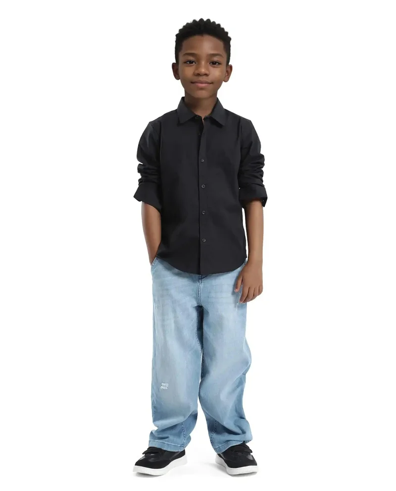 Rare Ones Rare Ones Kids Beno Black Cotton Blend Full Sleeve Button Solid Regular Fit Shirt