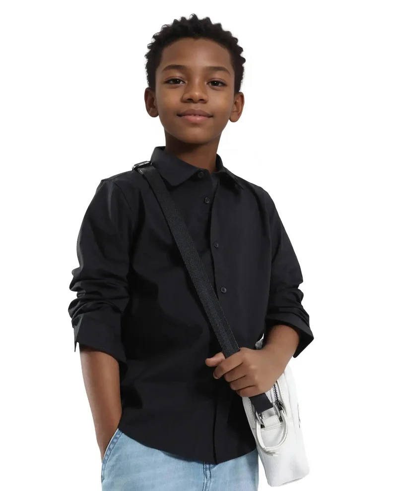 Rare Ones Rare Ones Kids Beno Black Cotton Blend Full Sleeve Button Solid Regular Fit Shirt