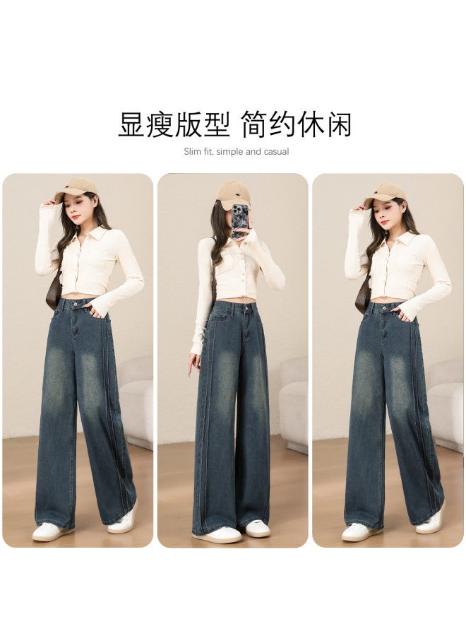 Baleno Autumn And Winter Popular Retro Straight Leg Denim Pants For Women, High-Waisted Slimming Fashion Casual Wide-Leg Trousers For Petite Women - Image 3