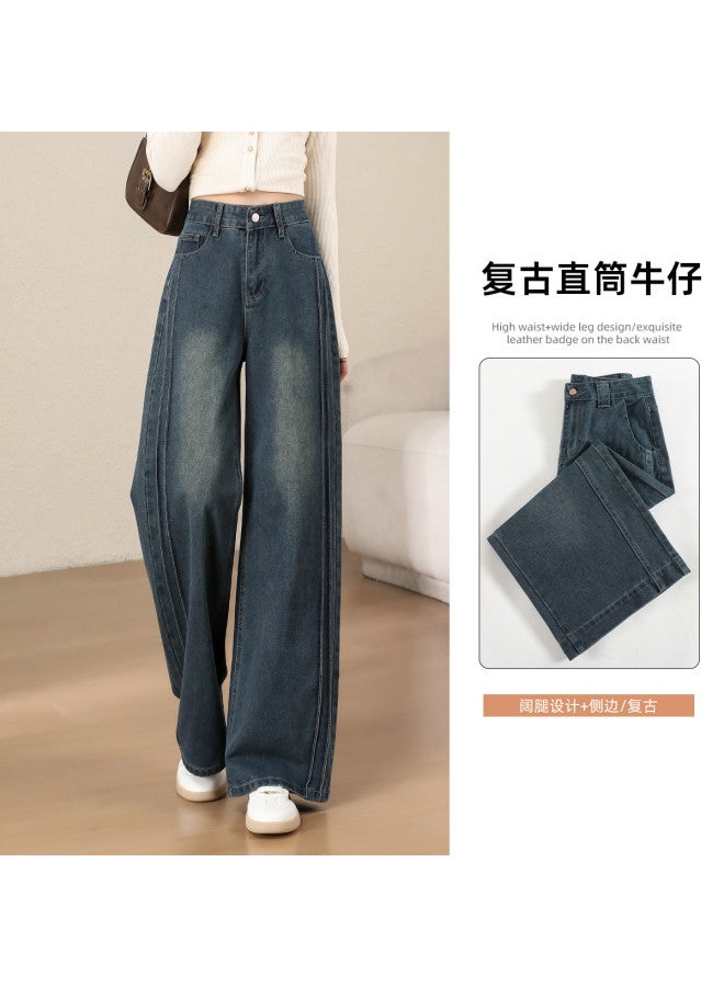 Baleno Autumn And Winter Popular Retro Straight Leg Denim Pants For Women, High-Waisted Slimming Fashion Casual Wide-Leg Trousers For Petite Women - Image 2