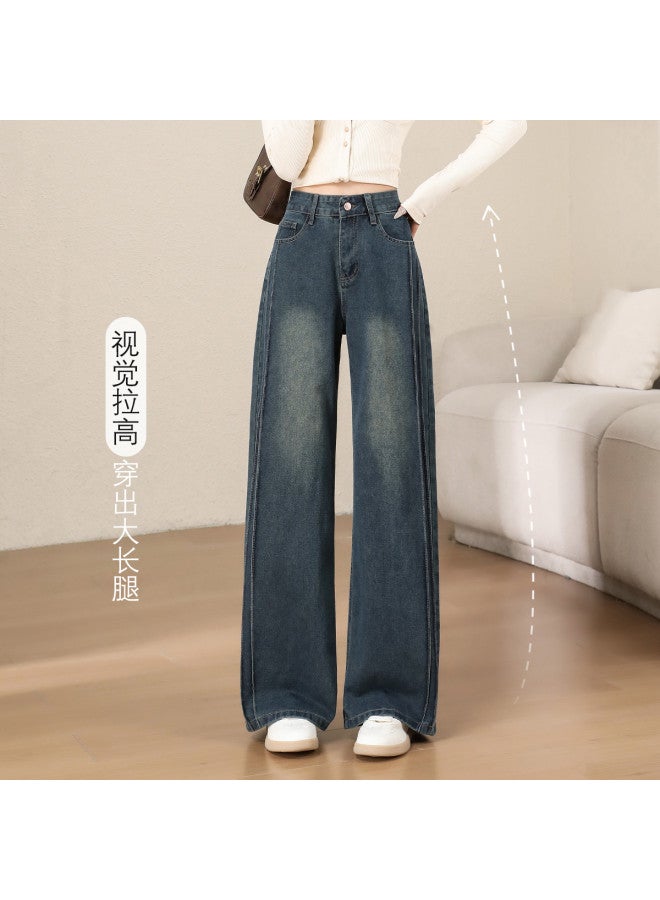 Baleno Autumn And Winter Popular Retro Straight Leg Denim Pants For Women, High-Waisted Slimming Fashion Casual Wide-Leg Trousers For Petite Women - Image 4