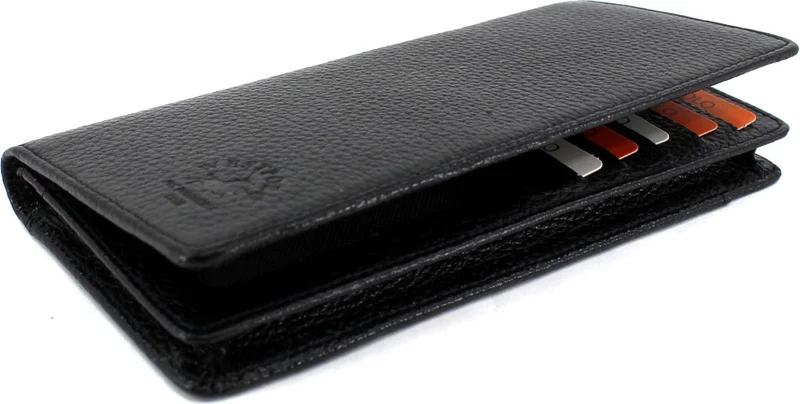 Derise Club West Polo Black Color Men's Genuine Shiny Leather Card Holder Wallet with Phone Compartment