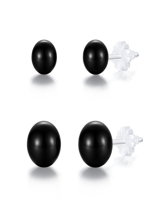 KMEOSCH Plastic Post Earrings for Sensitive Ears,6mm & 8mm Black Faux Pearl Stud Earrings for Women for Surgery, Wedding, Daily Wear – Metal-Free & Lightweight (2-Pair, Gift Box) - Image 1
