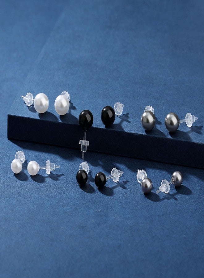 KMEOSCH Plastic Post Earrings for Sensitive Ears,6mm & 8mm Black Faux Pearl Stud Earrings for Women for Surgery, Wedding, Daily Wear – Metal-Free & Lightweight (2-Pair, Gift Box) - Image 3