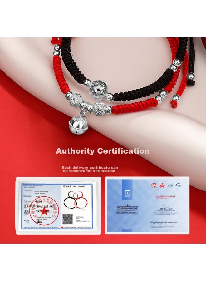 Manhe S990 Silver Couple Bracelets, One Pair For Men And Women, New Style Red String Bracelet, Birthday Gift For Wife Or Girlfriend - Image 2