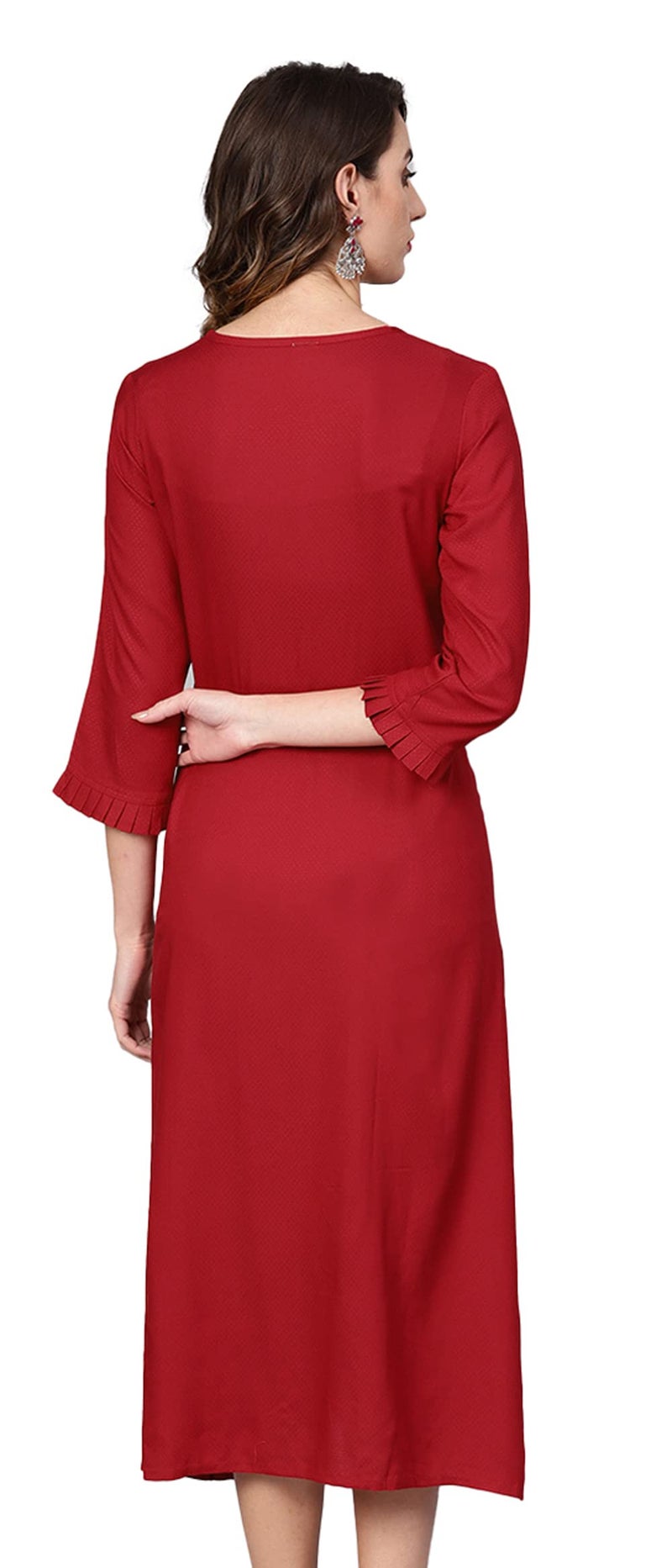Yash Gallery Women's Dotted Rayon Dobby Solid A-Line Dress (Maroon) (XL, Maroon) - Image 4