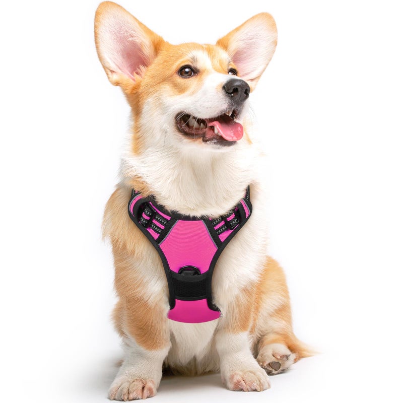 Eagloo Dog Harness Medium Sized Dog, No Pull Service Vest with Reflective Strips and Control Handle, Adjustable and Comfortable for Walking, No Choke Pet Harness with 2 Metal Rings, Rose Red, M - Image 1
