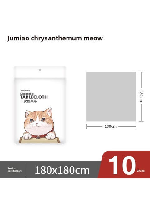 Chrysanthemum Meow Disposable Tablecloth Thickened Waterproof Oil-proof Plastic Rectangular Tablecloth Household Table Cloth Factory-Color:1.8*1.8 M (10 Pieces)